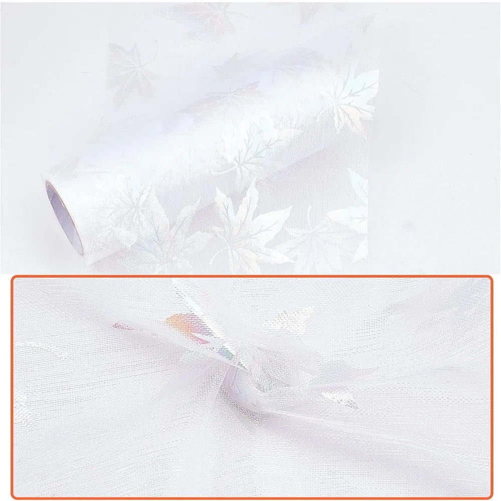 Maple Leaf Organza Tulle Ribbon Roll – 6" x 10 Yds, White Craft Tulle Ribbon Axl
