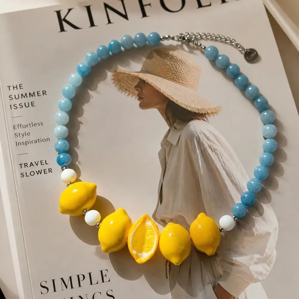 Layered Fruit Bead Necklace & Bracelet – Colorful Choker Bead Choker Necklace Axl Style 9