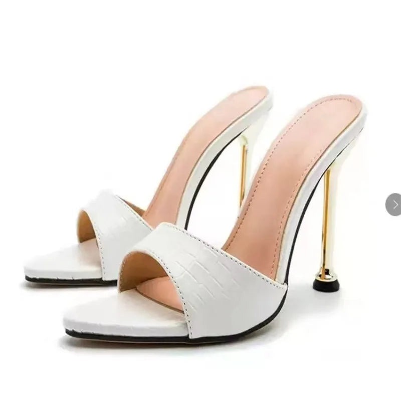 Textured Stiletto Sandals – Slip-On Peep Toe High Heel Party Shoes Stiletto Heel Sandals Axl