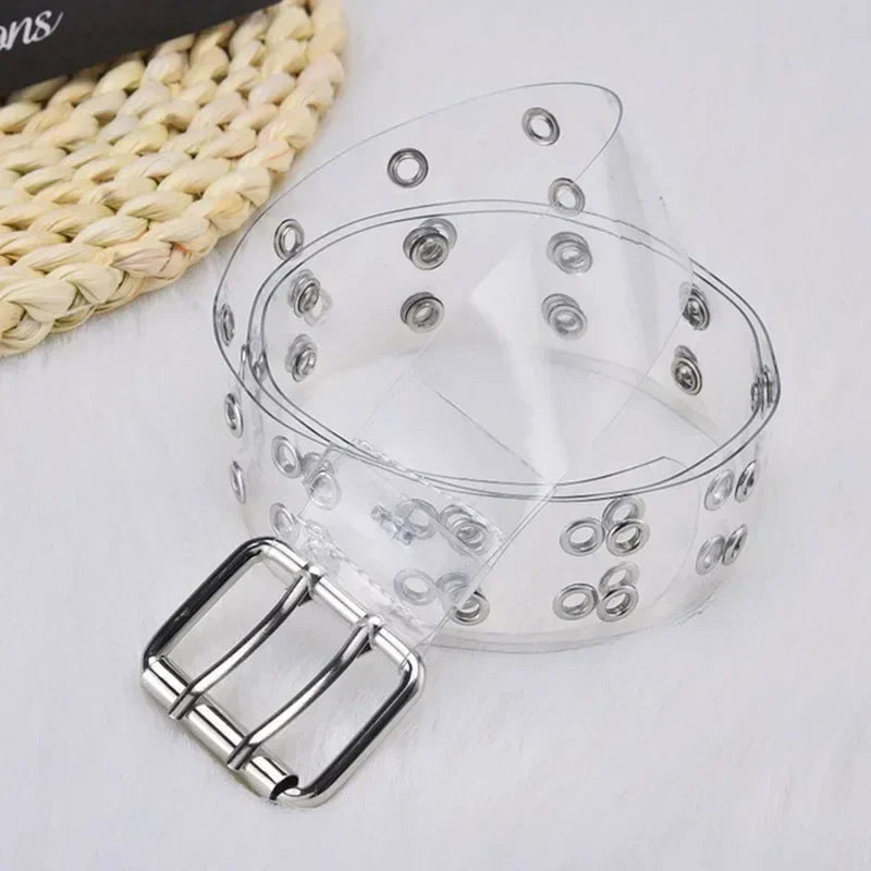 Women's Transparent PVC Belt – Laser Square Buckle Waistband Fashion Belt Axl
