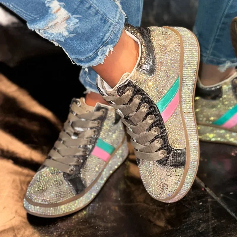 YEAE Women's Rhinestone Platform Sneakers – Sparkle Trainers Platform Sneakers Axl