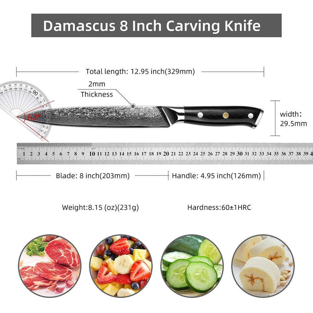Sunnecko 8" Damascus Slicing Knife – 73-Layer VG10 Steel Damascus Slicing Knife Axl