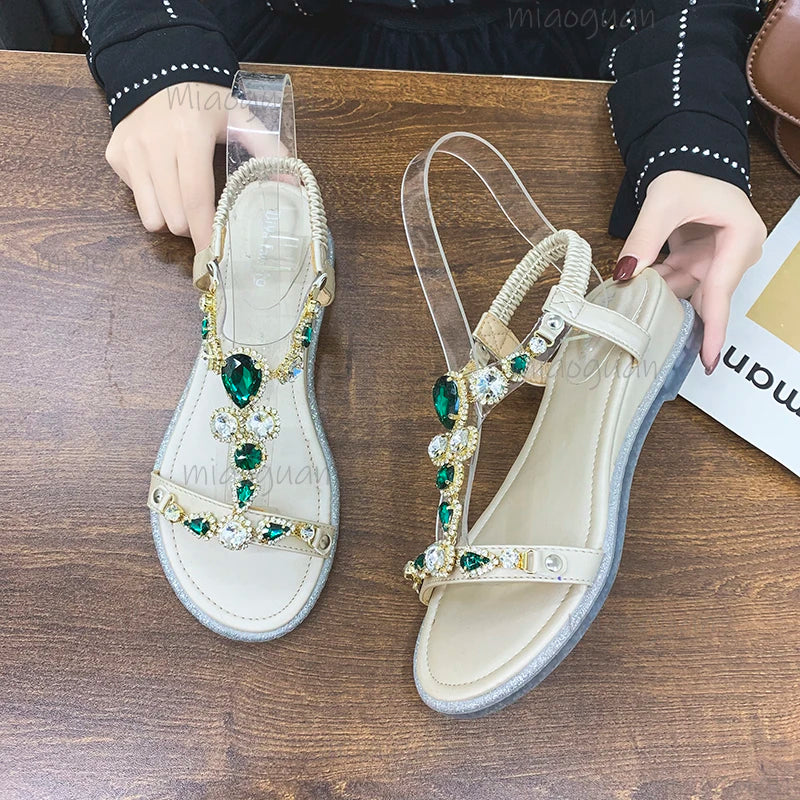 Bohemian Crystal Wedge Sandals – Women's Open Toe Gladiator Wedge Sandals Axl