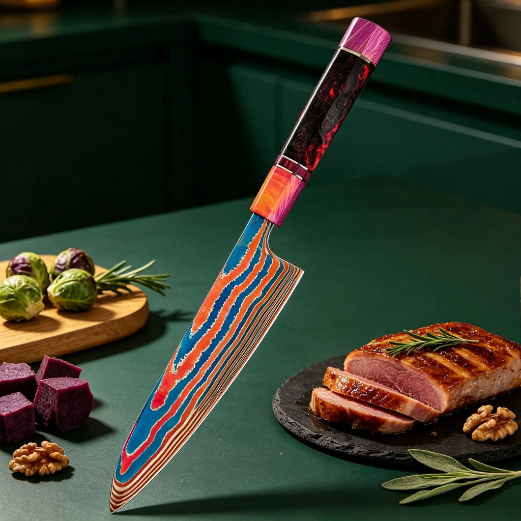 Damascus Titanium Chef Knife – Sashimi & Meat Slicer Damascus Chef Knife Axl