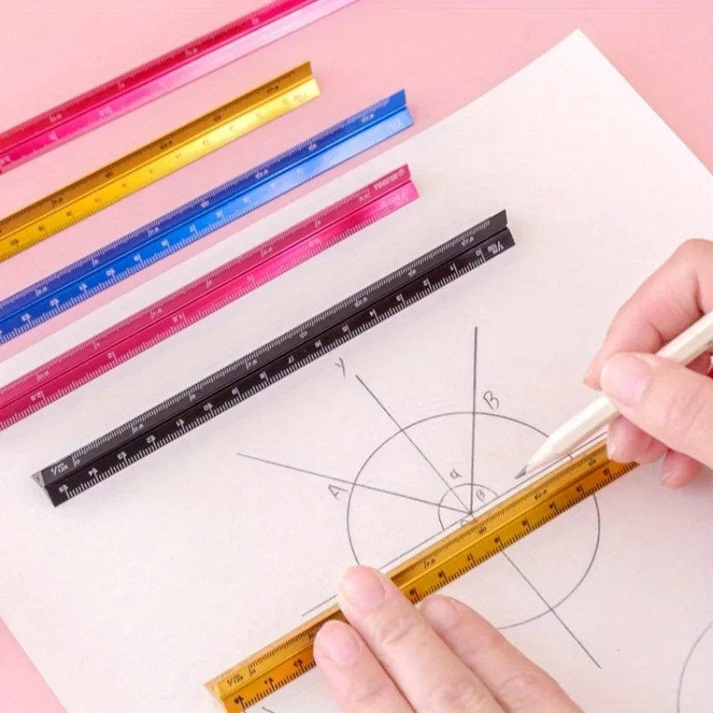 2-Pack 15cm Aluminum Triangular Scale Ruler – Metal Drafting Set Triangular Scale Ruler Axl