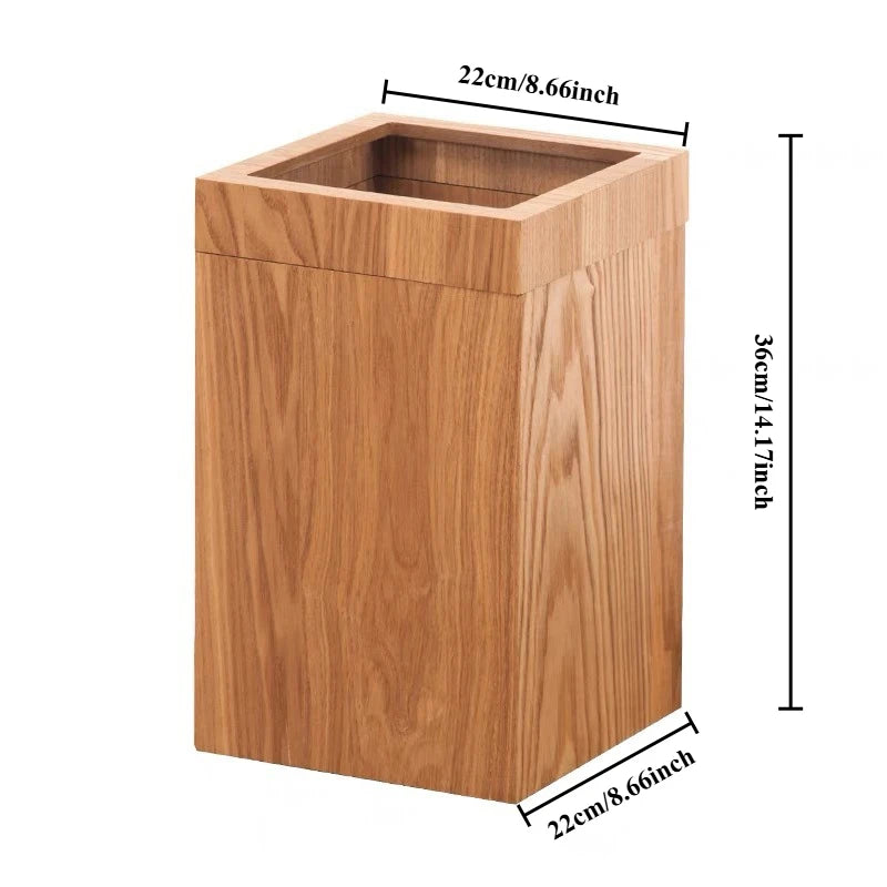 Nordic Wooden Trash Can – Minimalist 12L Wastebasket Wooden Waste Bin Axl Log Color Square