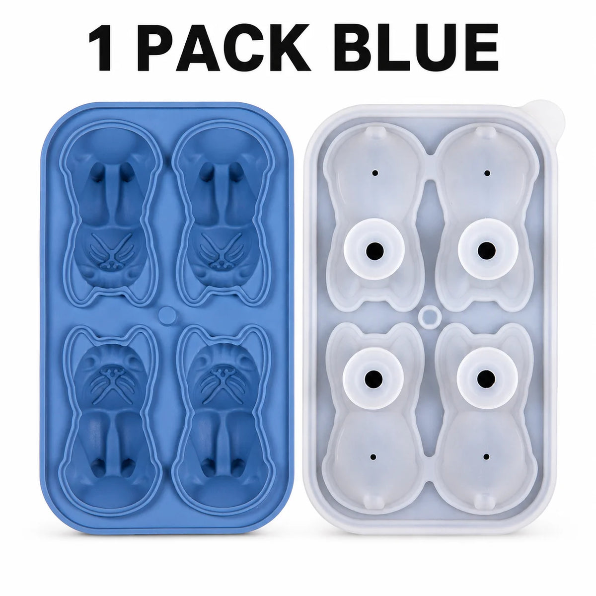 French Bulldog Silicone Ice Cube Mold – 4-Hole Tray & Funnel Silicone Ice Cube Mold Axl 1 Pack Blue