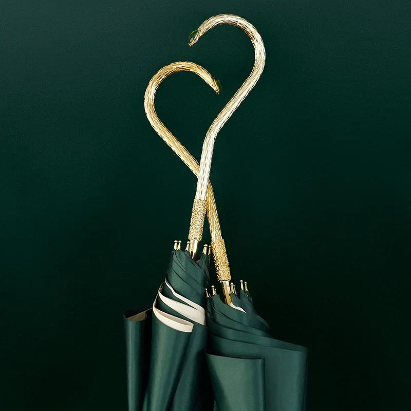 Luxury Gold Curved Handle Long Umbrella – Women's Gift Long Handle Umbrella Axl