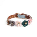 Rhinestone Flower Dog Cat Collar – Adjustable PU Leather Chain Pet Collar Axl 1.3X42CM Blue