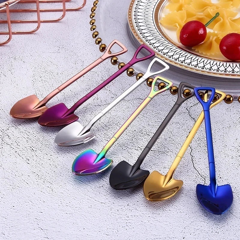 Shovel Shape Stainless Steel Dessert Spoon & Fruit Fork Novelty Flatware Axl