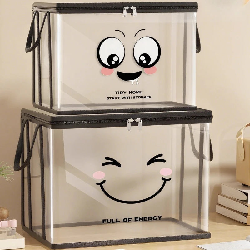 Large Square PVC Storage Box with Smiley Lid – Clear Organizer Bin Storage Organizer Box Axl
