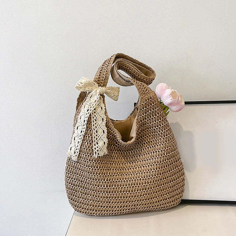 Women's Woven Straw Tote Bag – Large Beach Shoulder Handbag Straw Tote Bag Axl