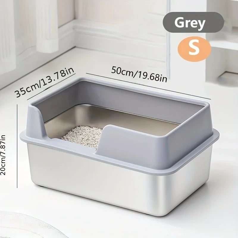 Extra Large Stainless Steel Cat Litter Box – High Wall & Lid Cat Litter Box Axl Grey S