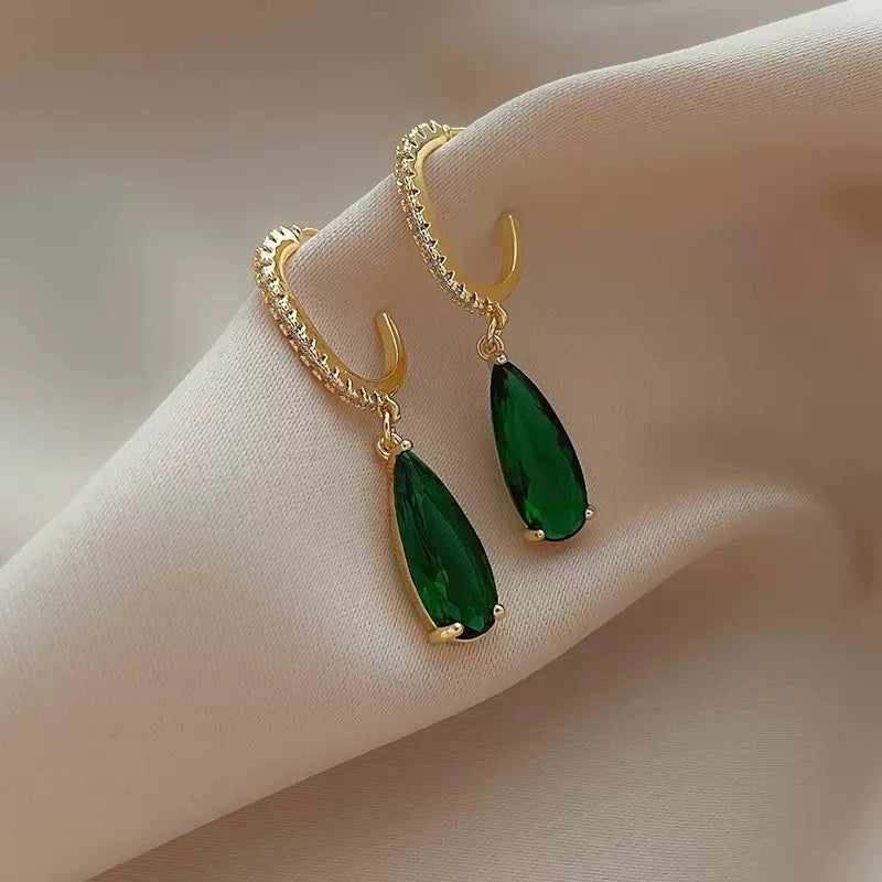 Huitan Green Zirconia Drop Earrings – Women's Fashion Jewelry Drop Earrings Axl
