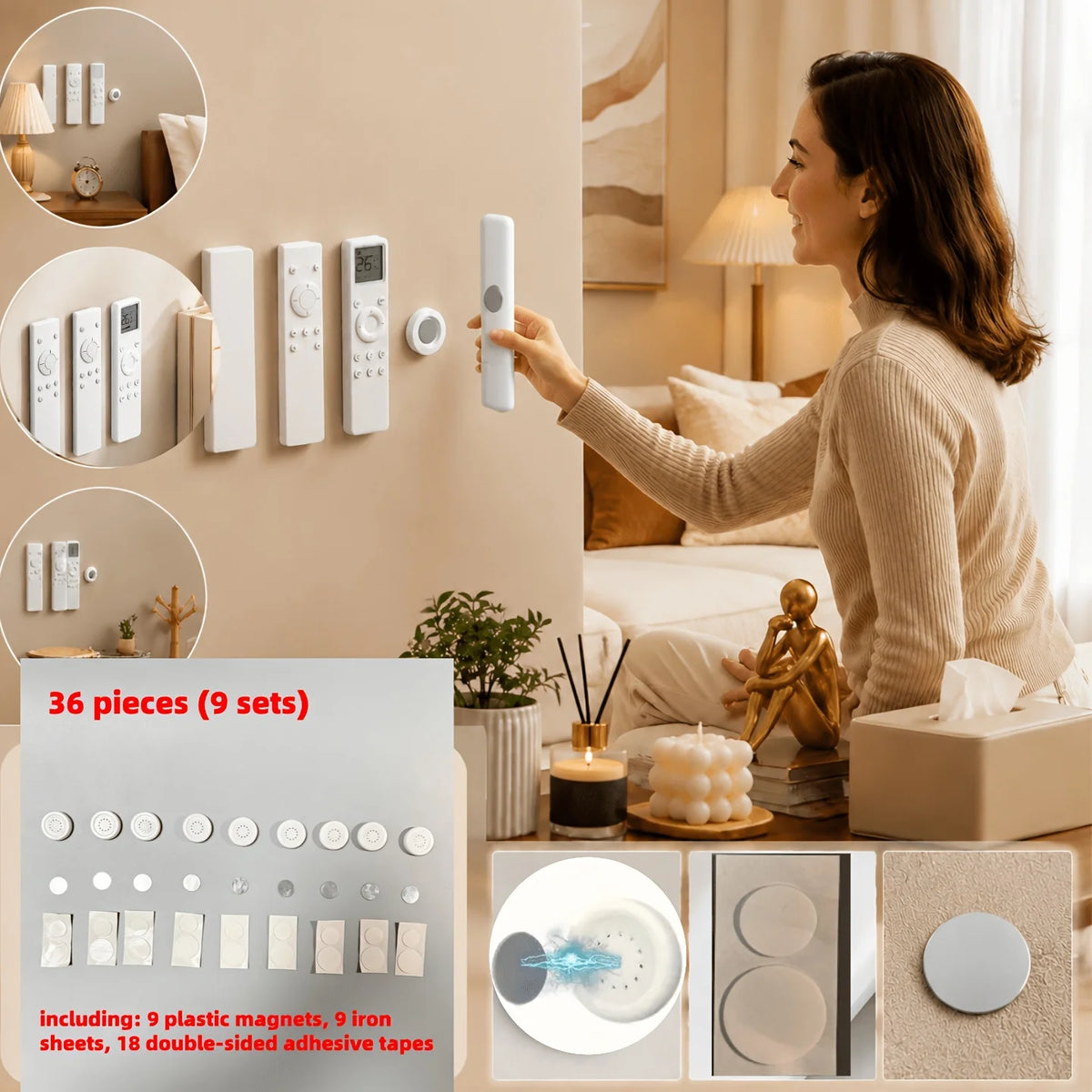 9-Set Magnetic Remote Control Holders – No-Drill Wall Mount Remote Control Holder Axl