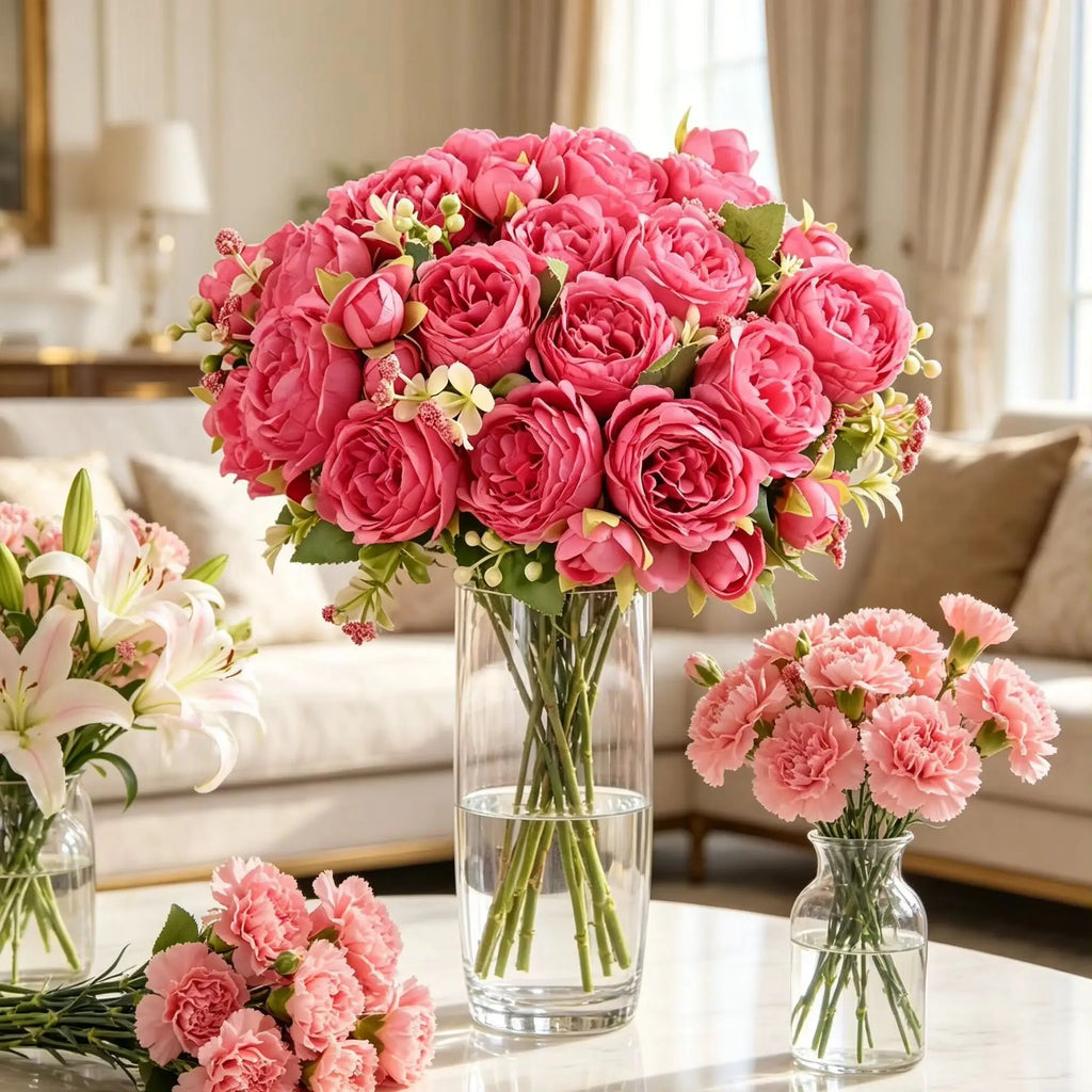 Silk Peony Rose Bouquet – Artificial Flowers for Home & Wedding Artificial Flower Bouquet Axl
