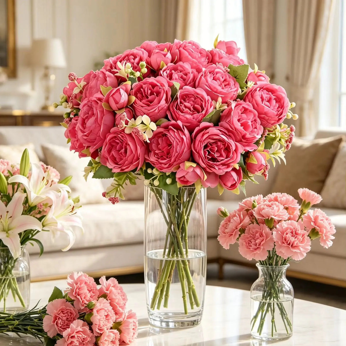 Silk Peony Rose Bouquet – Artificial Flowers for Home & Wedding Artificial Flower Bouquet Axl