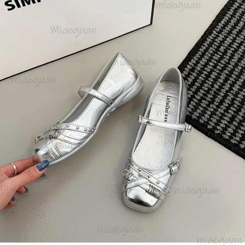 Women's Vintage Mary Jane Ballet Flats | Square Toe Buckle Mary Jane Flats Axl