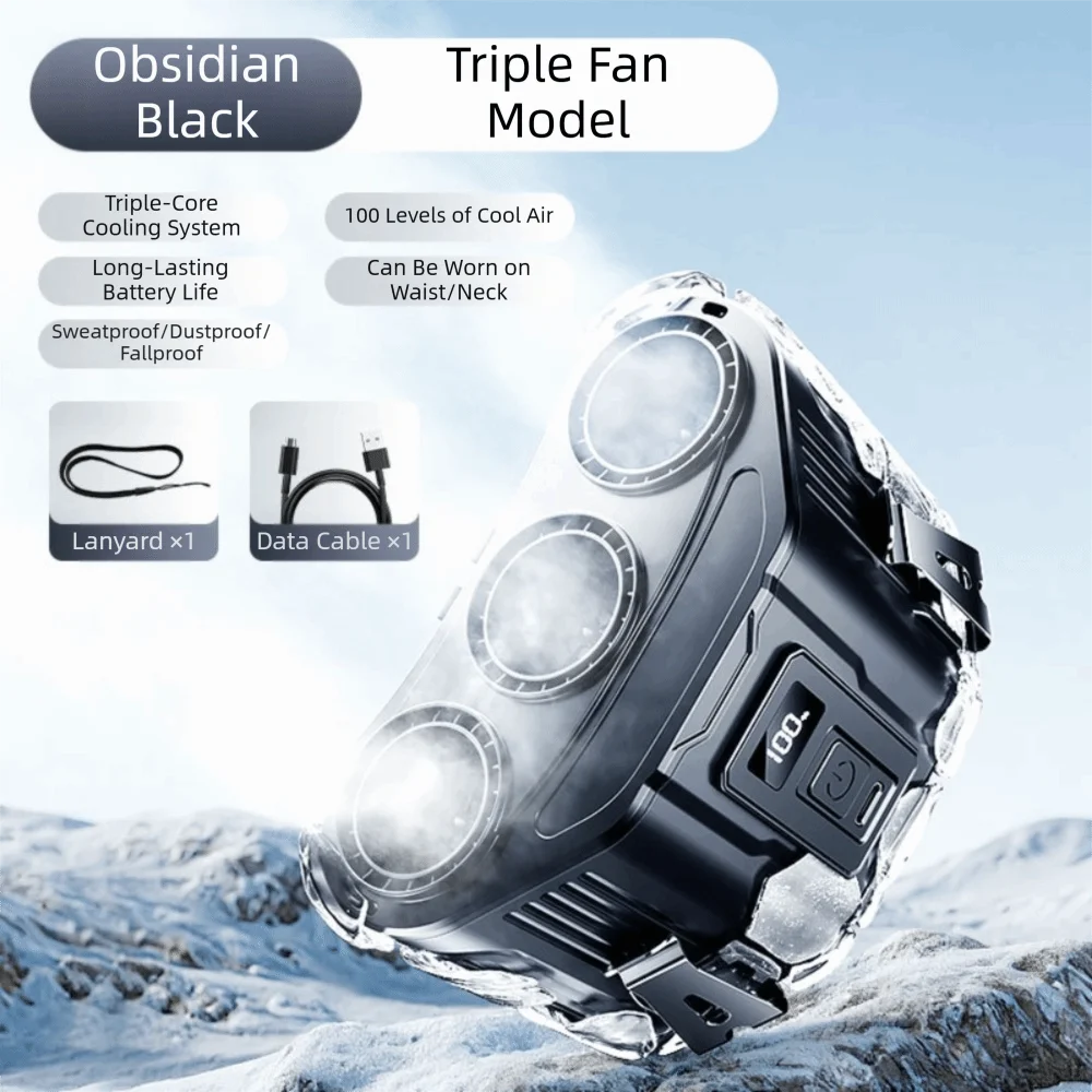 USB Rechargeable Waist Fan – 3-Outlet Portable Cooling Fan Portable Waist Fan Axl Black 3 air duct