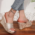 Women's Stripe Wedge Platform Slides | Chunky High Heel Slippers Wedge Platform Slides Axl gold 42