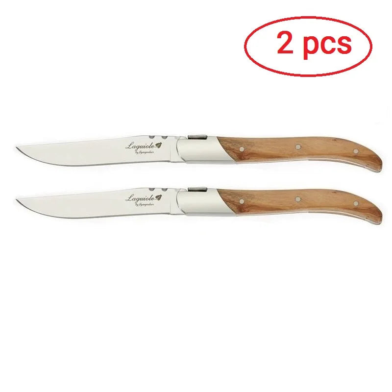Laguiole Steak Knife Set – Olive Wood Handle, Polished Blade Steak Knife Set Axl 2pcs knives