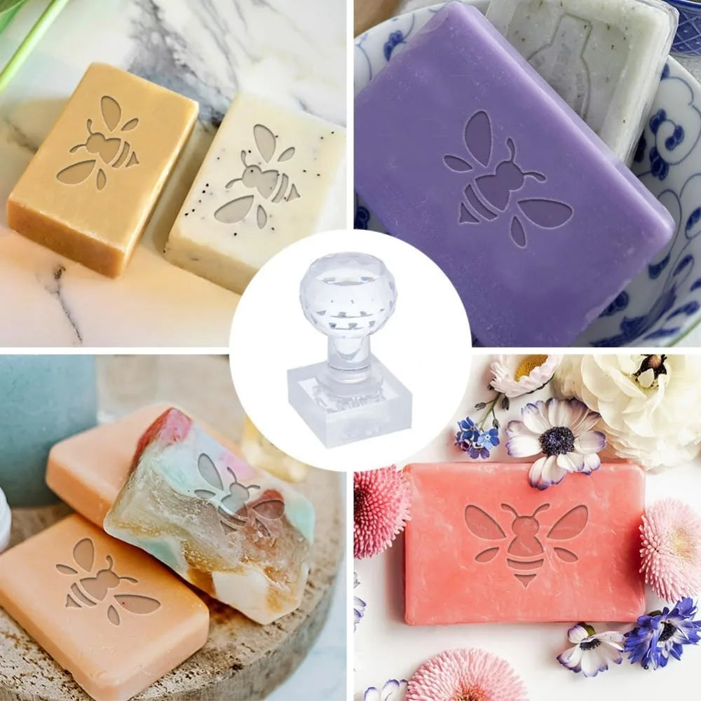 Bee Soap Stamp with Handle – 1.3" Acrylic DIY Imprint Tool Craft Soap Stamp Axl
