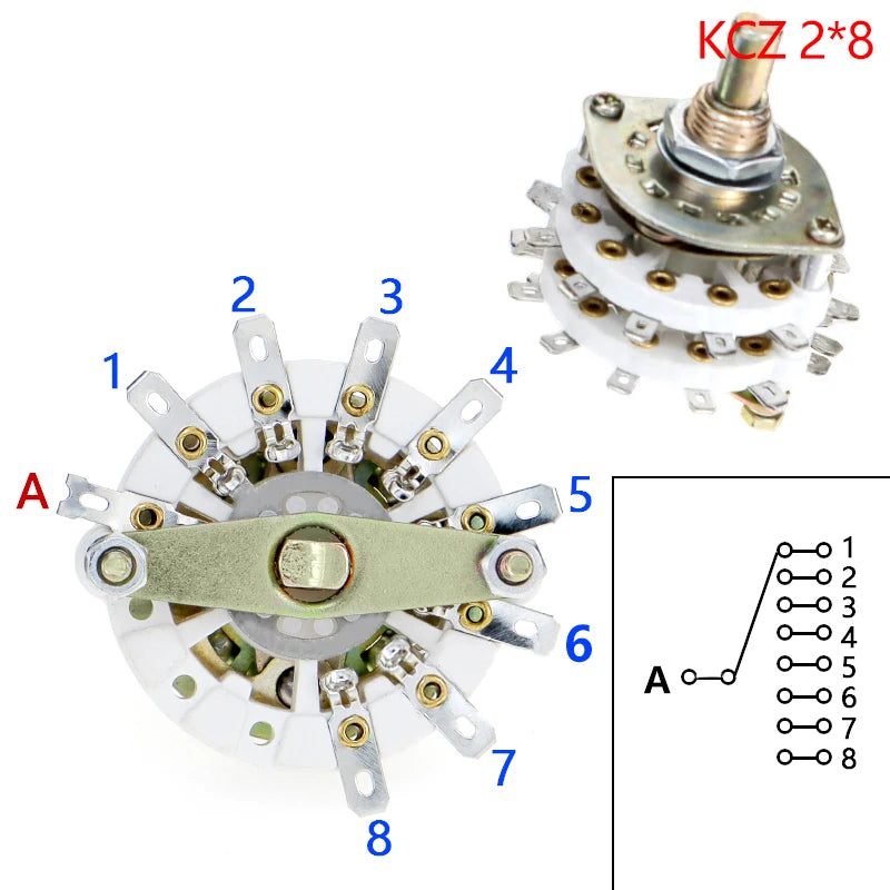 Rotary Switch Selector 2-Pole & 4-Pole Multi-Position with Cap Rotary Switch Axl KCZ 2x8