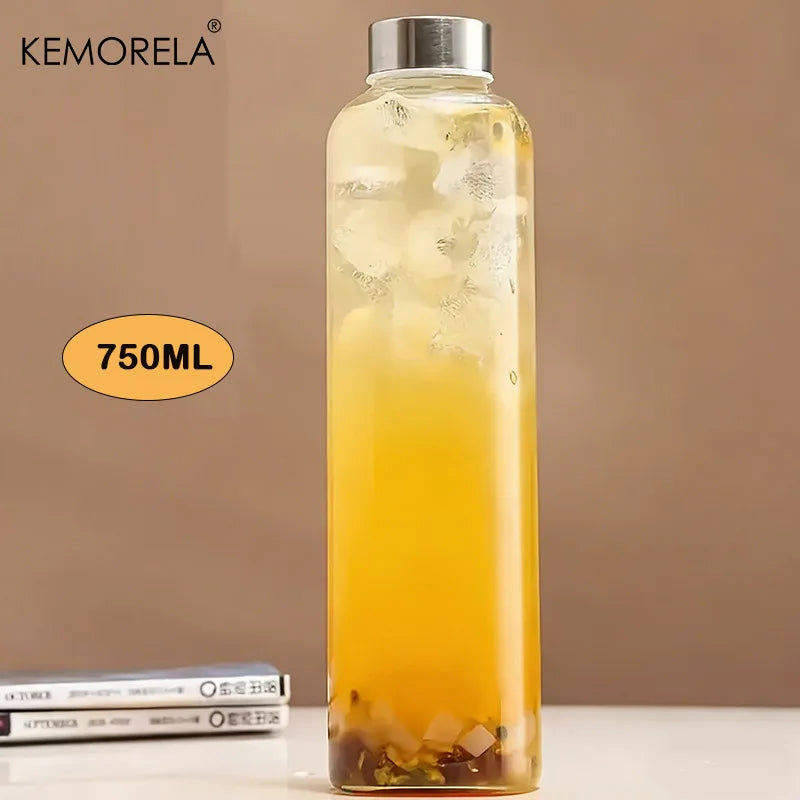 KEMORELA Glass Water Bottle – Leak-Proof 500/750/1000ml Glass Water Bottle Axl 750ML 500-1000ML