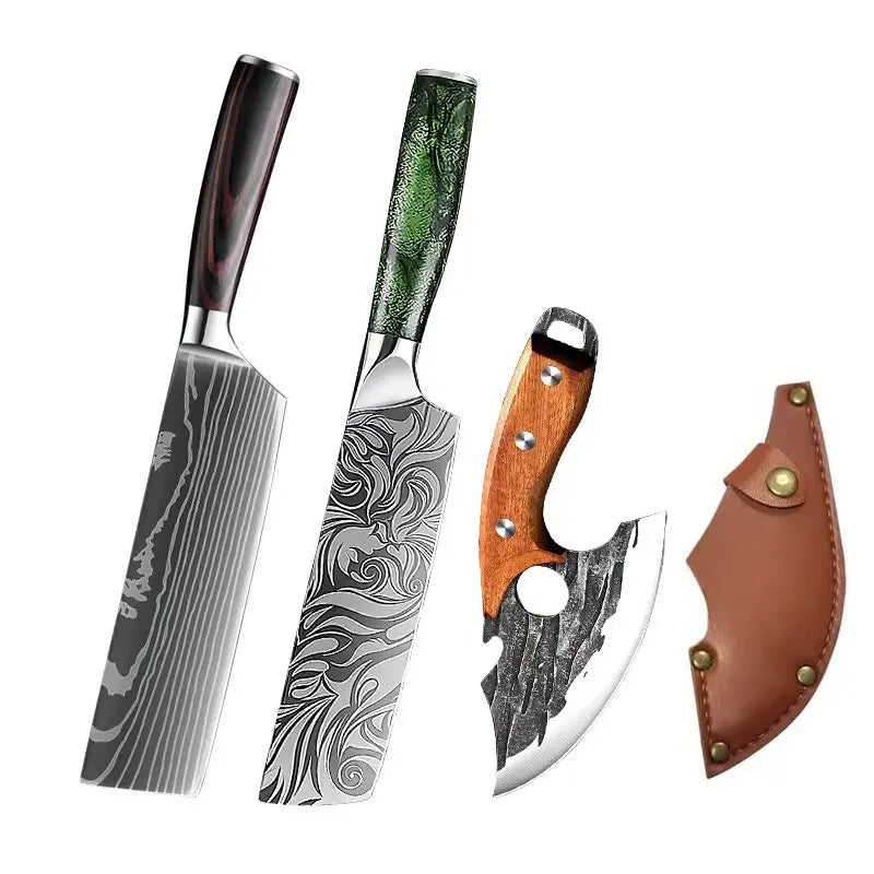 InLeung Damascus Chef Knife – Sharp Stainless Steel Kitchen Knife Chef Knife Axl 3PCS knife ABC