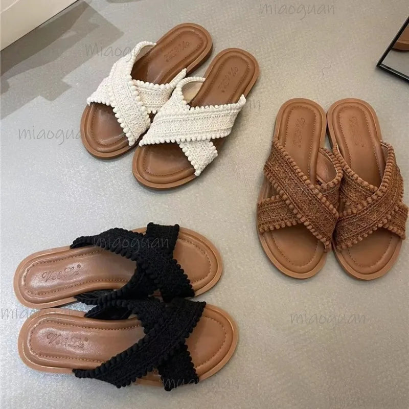 Women's Lace Cross-Strap Wedge Slides – Summer Sandals Wedge Slide Sandals Axl