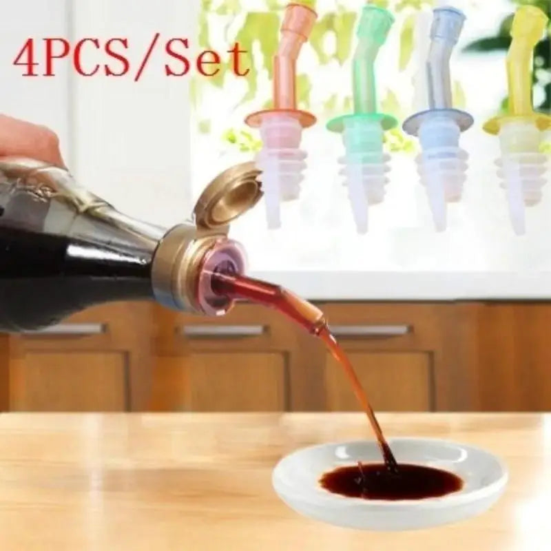 4-Pack Stainless Steel Wine Pourer Spout & Bottle Stoppers Bar Pourer Set Axl