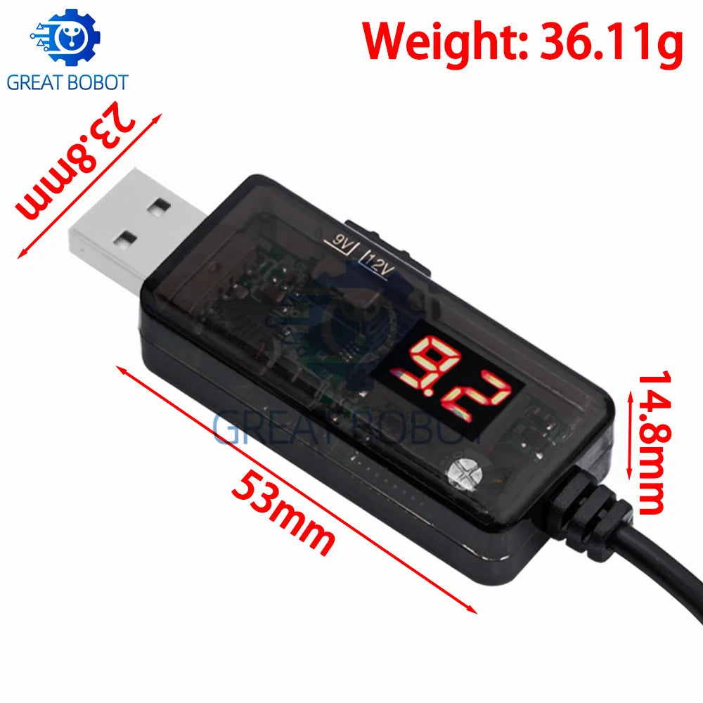 USB Boost Converter 5V to 9V/12V Step-Up Cable + 3.5×1.35mm USB Voltage Converter Axl