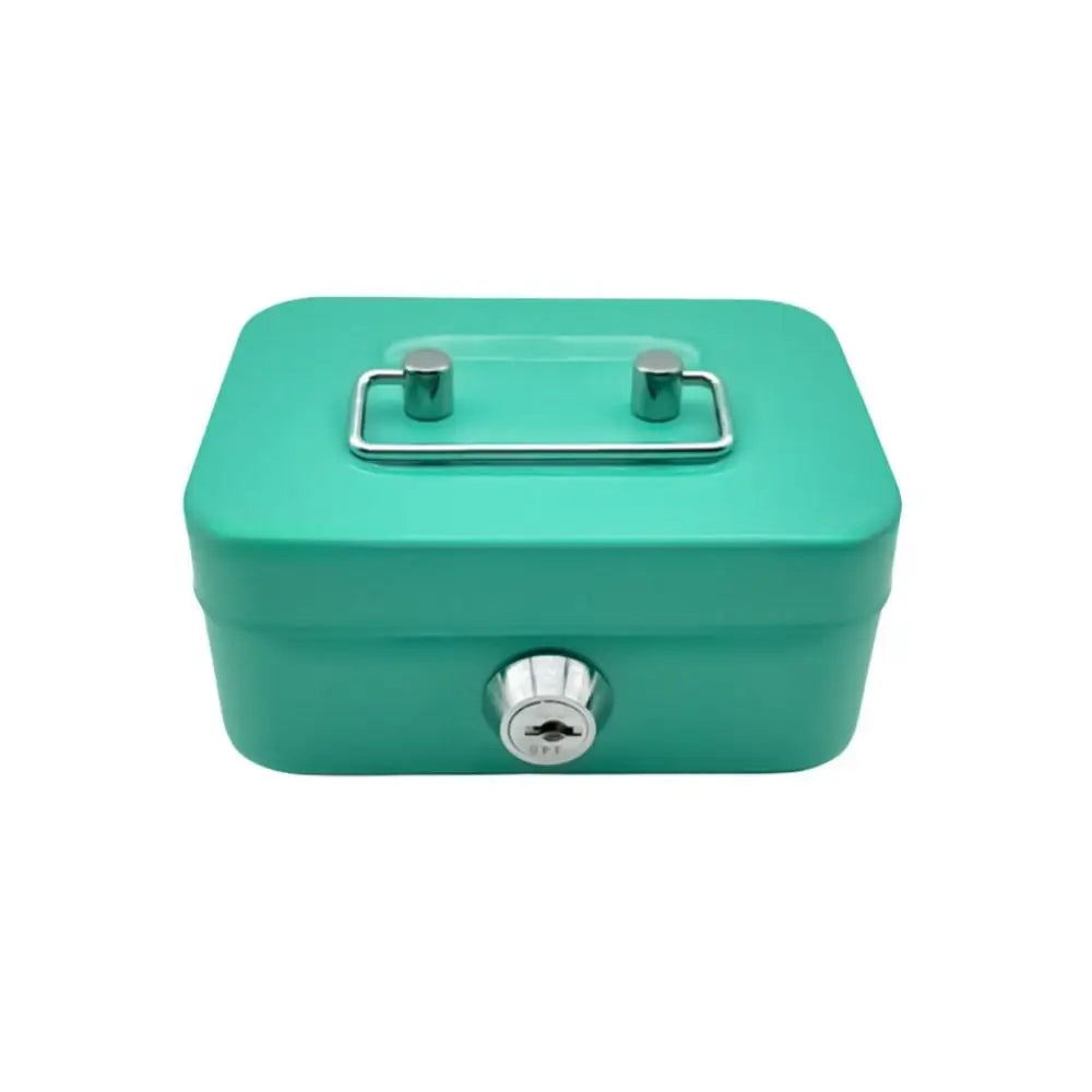 Small Metal Cash Box Key Lock & Handle – Kids Money Organizer Lockable Cash Box Axl Green