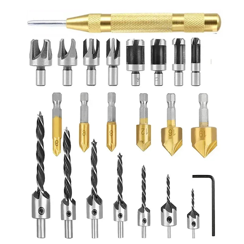 26-Pc Woodworking Drill Set – Countersink Bits & Center Punch Drill Bit Set Axl 23 piece set China Mainland