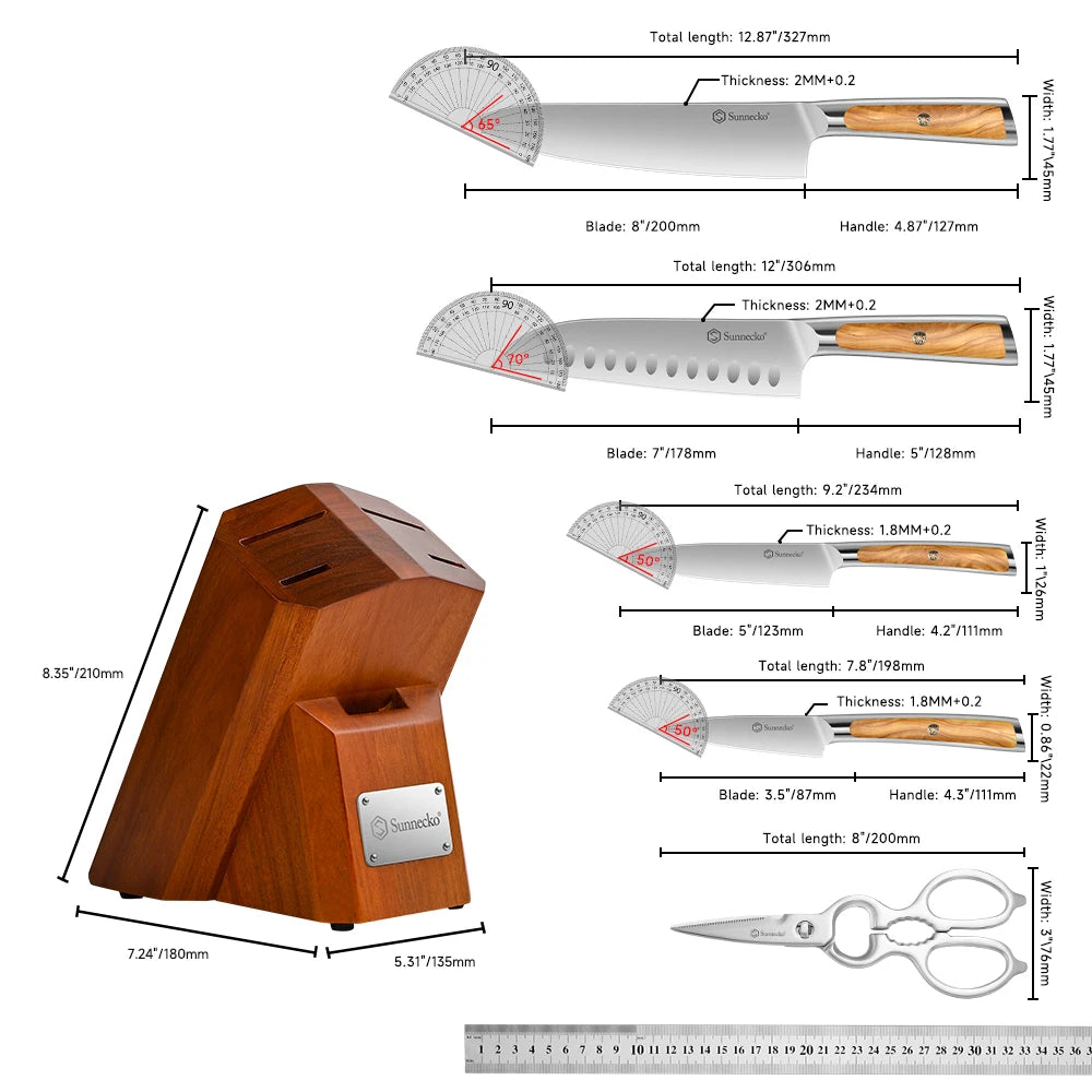 Sunnecko 6-Piece Kitchen Knife Set with Wooden Block Kitchen Knife Set Axl