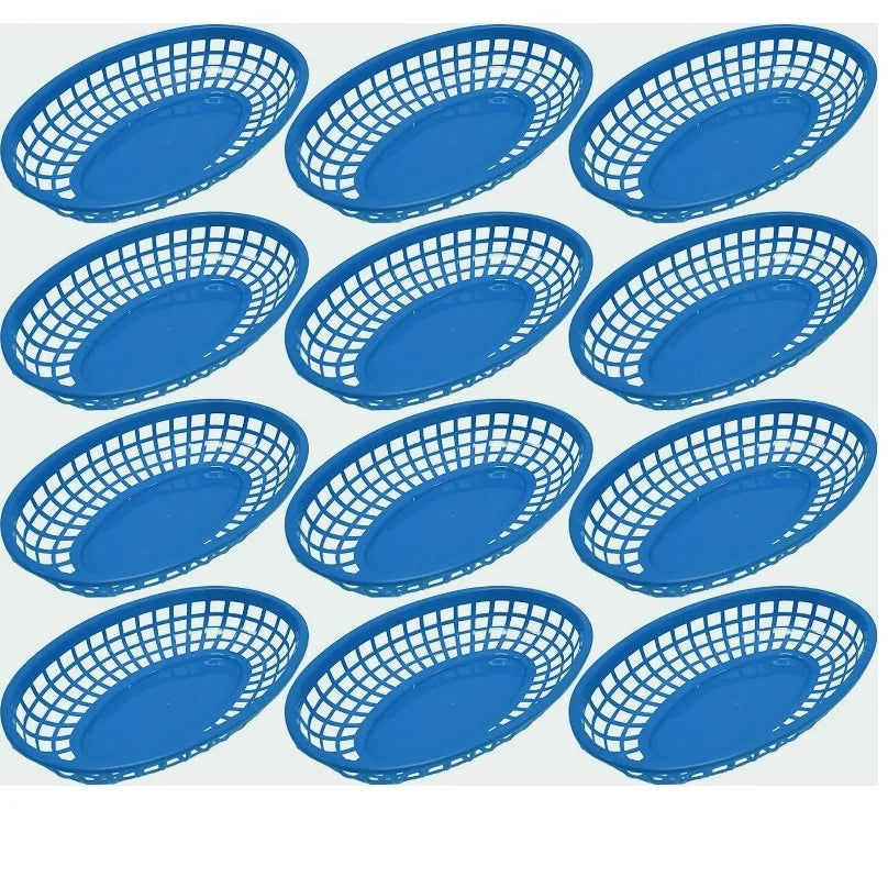 Oval Plastic Food Serving Baskets 6–12 Pcs | Burgers & Fries Food Serving Basket Axl 12pcs blue