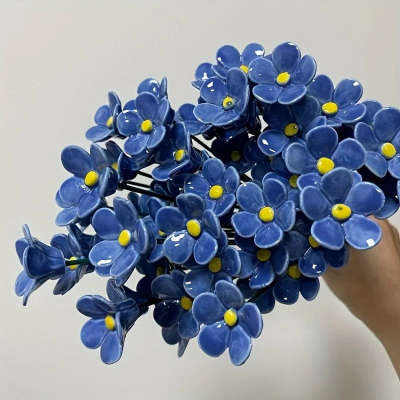 5-Pack Blue Ceramic Forget-Me-Not Artificial Flowers – Fade-Resistant Artificial Flowers Axl