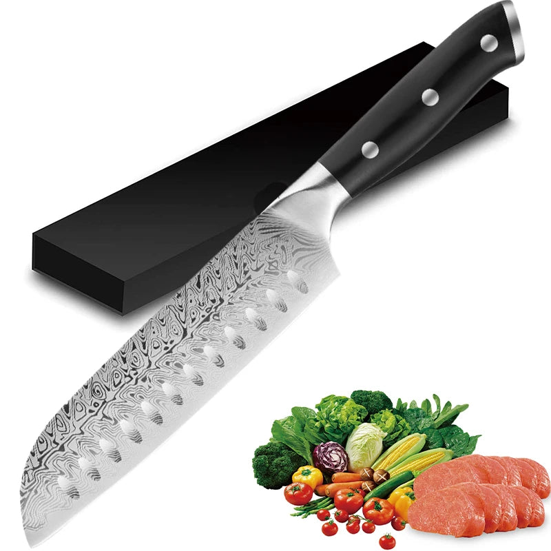 7-Inch Santoku Chef Knife – Laser-Textured Stainless Steel Santoku Chef Knife Axl
