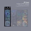 Laser Silver PET Stickers – 3-Sheet Aesthetic DIY Scrapbook Pack Decorative Sticker Sheets Axl A1