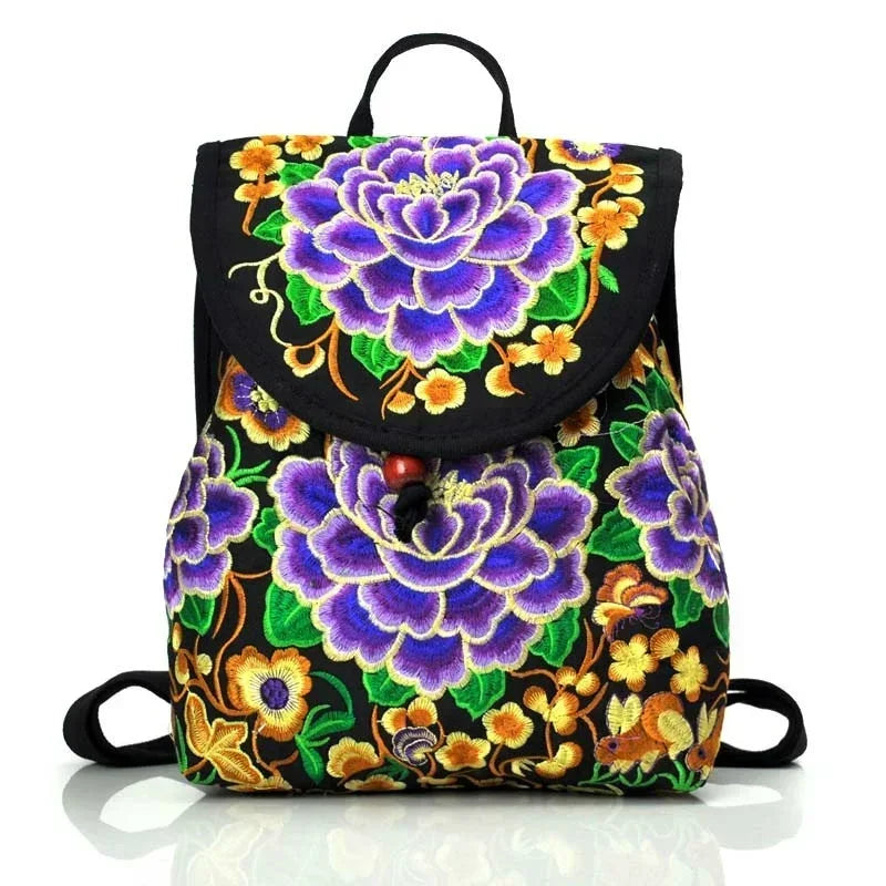 Women's Embroidered Mini Canvas Backpack – Chinese Ethnic Style Embroidered Mini Backpack Axl B