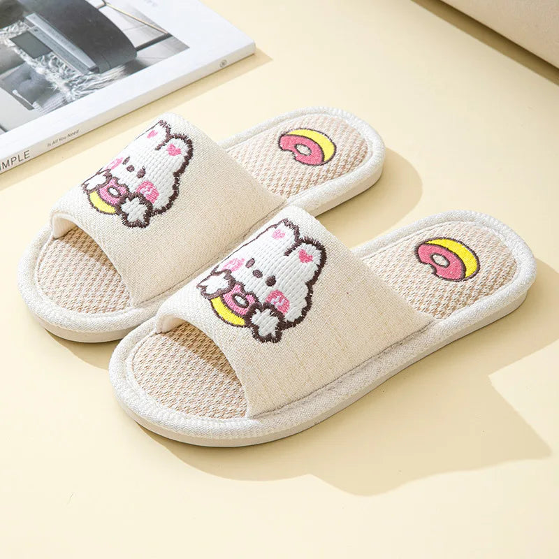 Women's Linen Indoor Slippers – Flat Non-Slip Lightweight Slides Indoor Slippers Axl WHITE 38-39