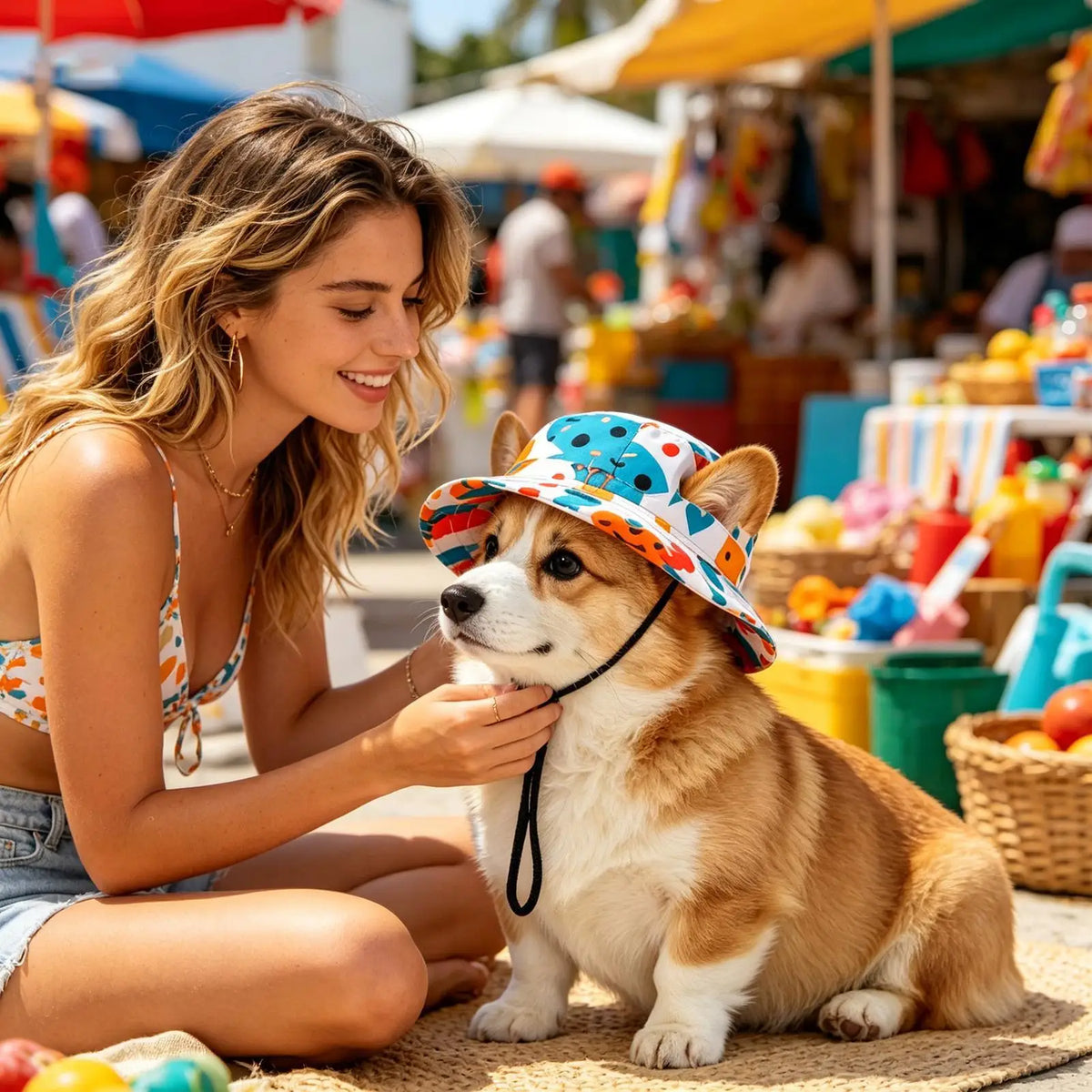 Pet Sun Hat with Ear Holes – Cat & Dog Round Brim Summer Cap Pet Sun Hat Axl