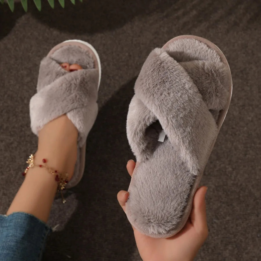 Women's Fluffy Open-Toe Fur Slides – Cozy Indoor Slippers Fur Slide Slippers Axl