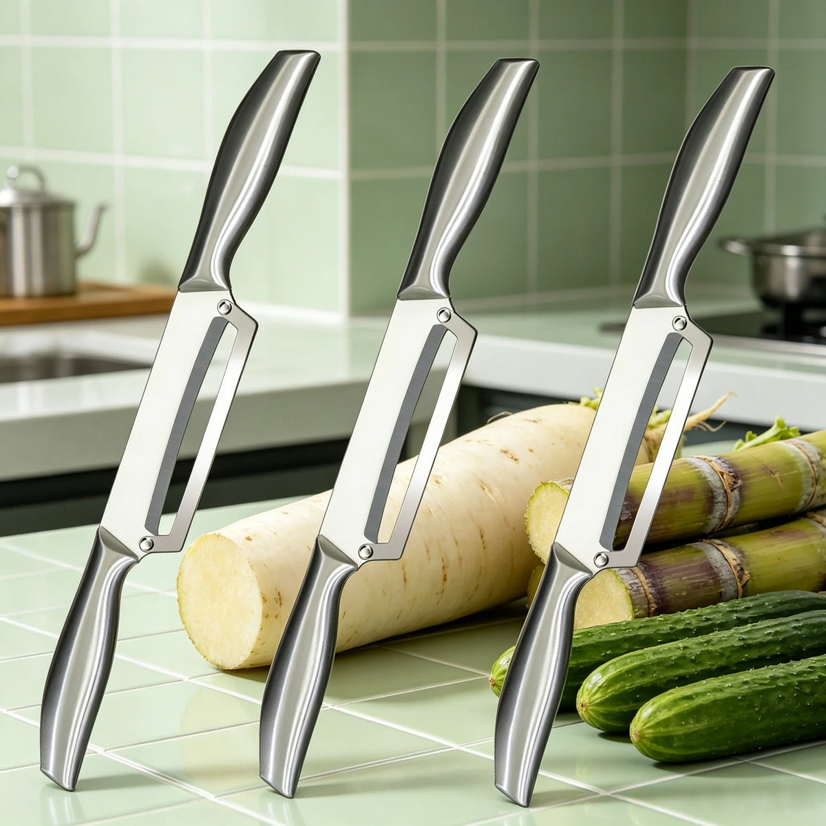 Heavy-Duty Stainless Steel Peeler – Pineapple, Sugarcane & Veg Kitchen Peeler Tool Axl Peeler-3PCS