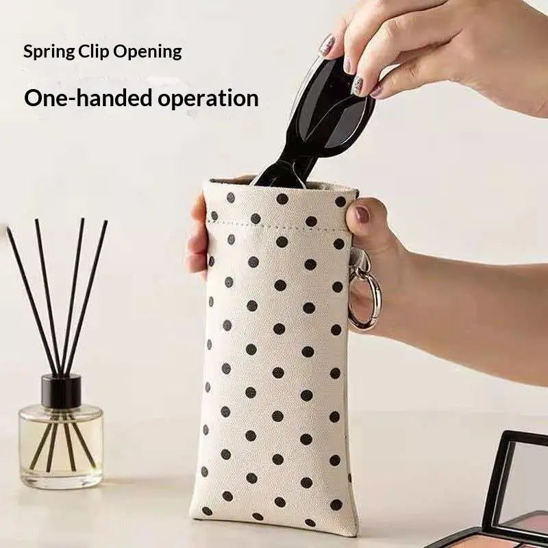 Polka Dot Eyeglass Pouch with Keychain – Soft PU Leather Case Eyeglass Case Axl