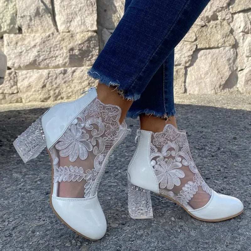 Women's Retro Embroidered Ankle Boots – Platform Block Heel Embroidered Ankle Boots Axl
