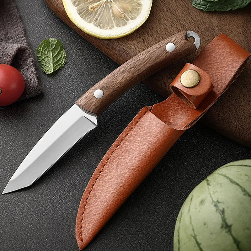 Sharp Stainless Steel Fruit Knife – Solid Wood Handle & Sheath Fruit Pocket Knife Axl