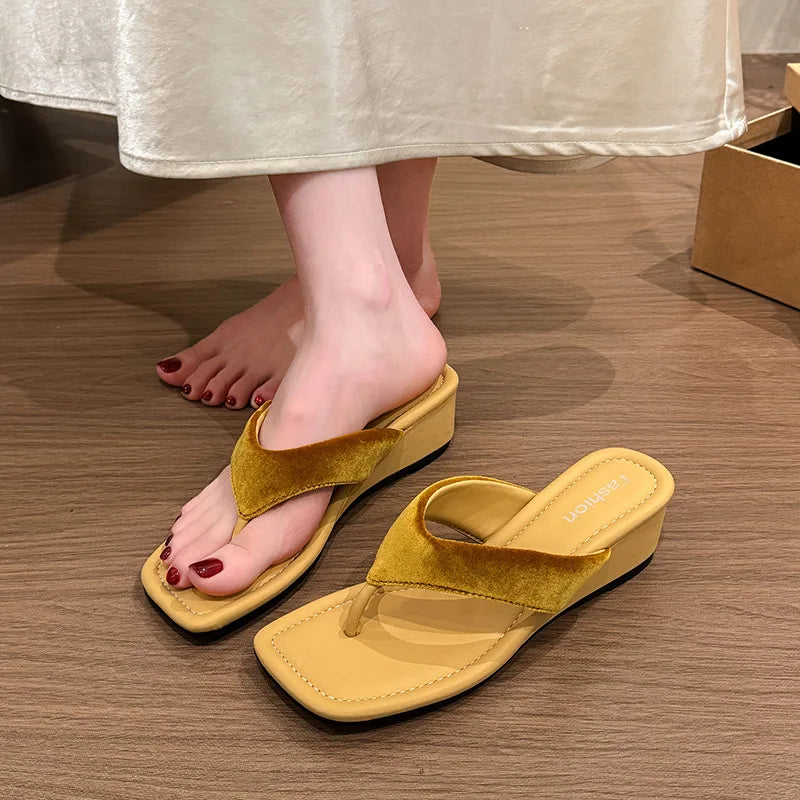 Women's Square Toe Wedge Slippers – Summer Slide Sandals Wedge Slippers Axl
