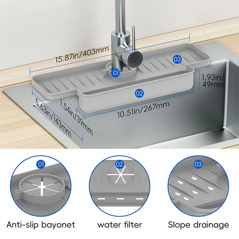 Silicone Sink Faucet Splash Guard Mat & Sponge Holder Sink Splash Guard Axl