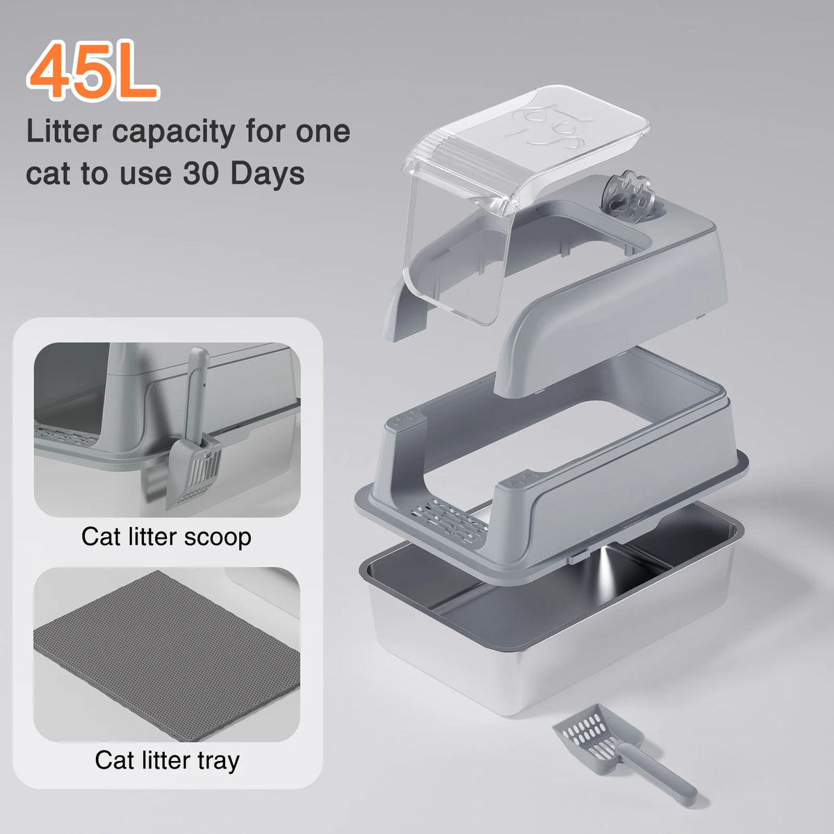 KEMORELA XL Enclosed Stainless Steel Cat Litter Box with Lid Cat Litter Box Axl